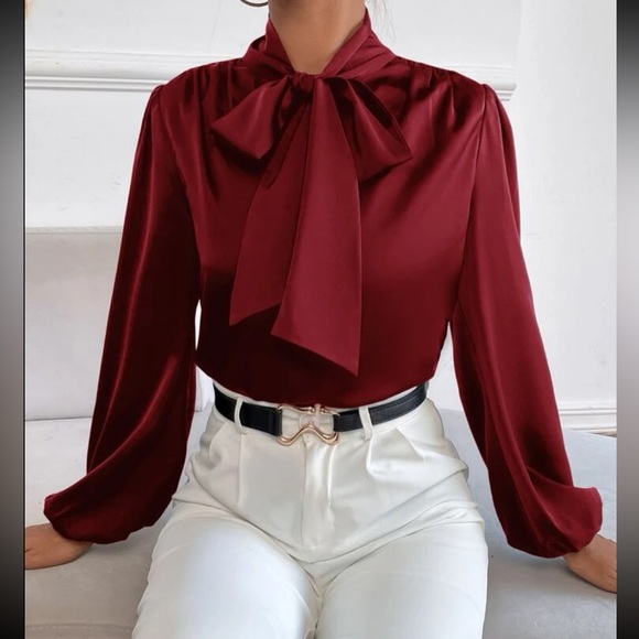 Classic Elegant Satin Tie Neck Work Office Top Blouse Shirt Green - Picture 12 of 16